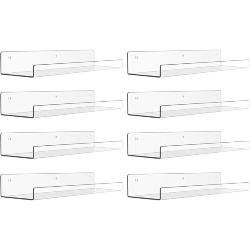 8 Pack Acrylic Shelves for Wall Storage, 15" Floating Bookshelves for Kids